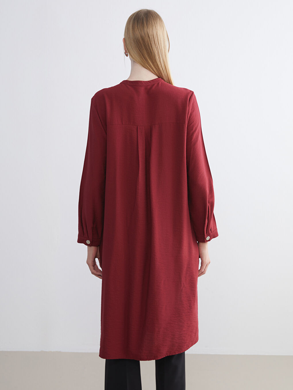 Bordo Bisiklet Yaka Elbise-3