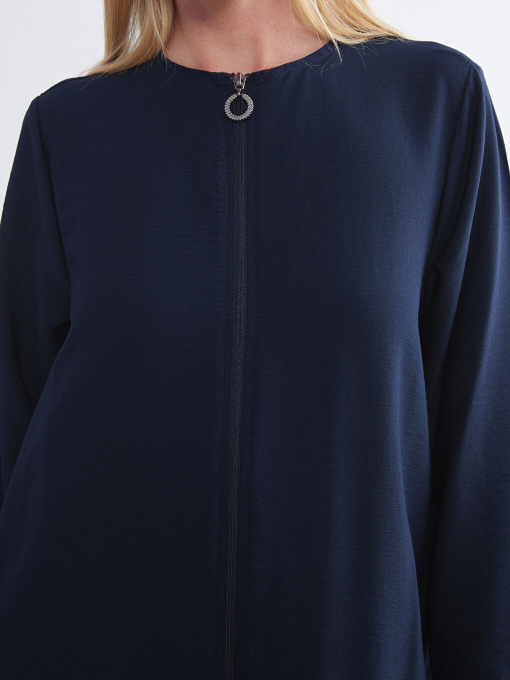 Lacivert Bisiklet Yaka Keten Görünümlü Kadın Ferace-2