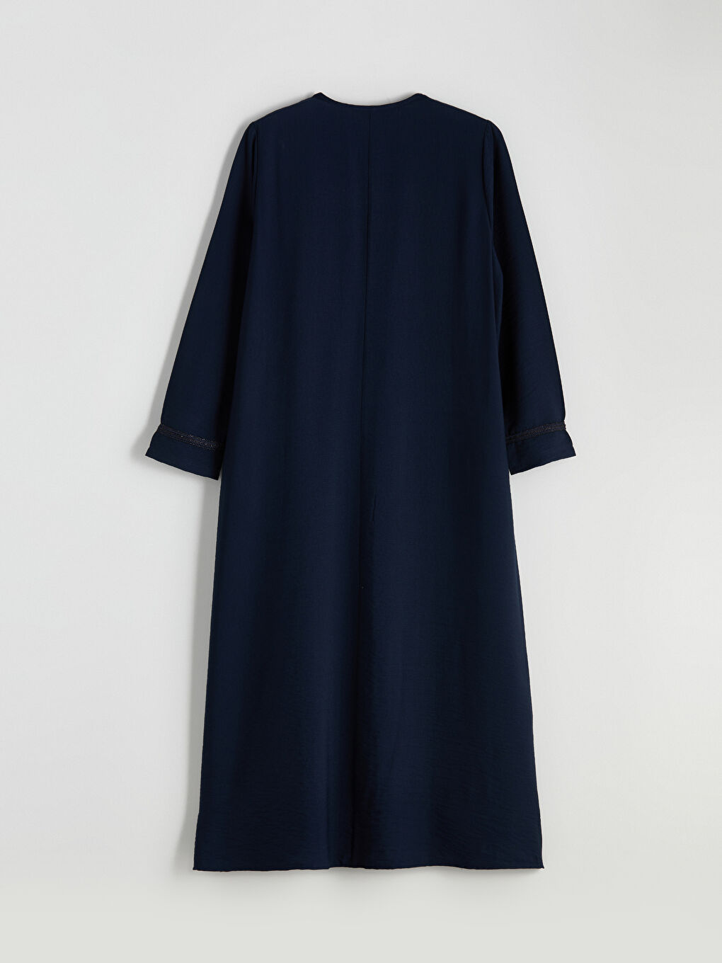 Lacivert Bisiklet Yaka Keten Görünümlü Kadın Ferace-5