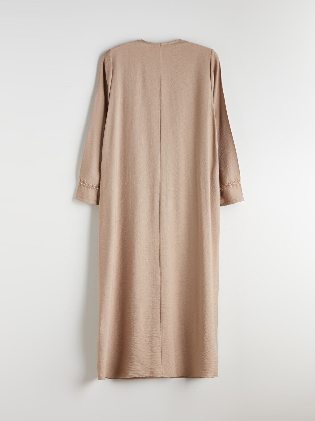 Bej Bisiklet Yaka Keten Görünümlü Kadın Ferace-6