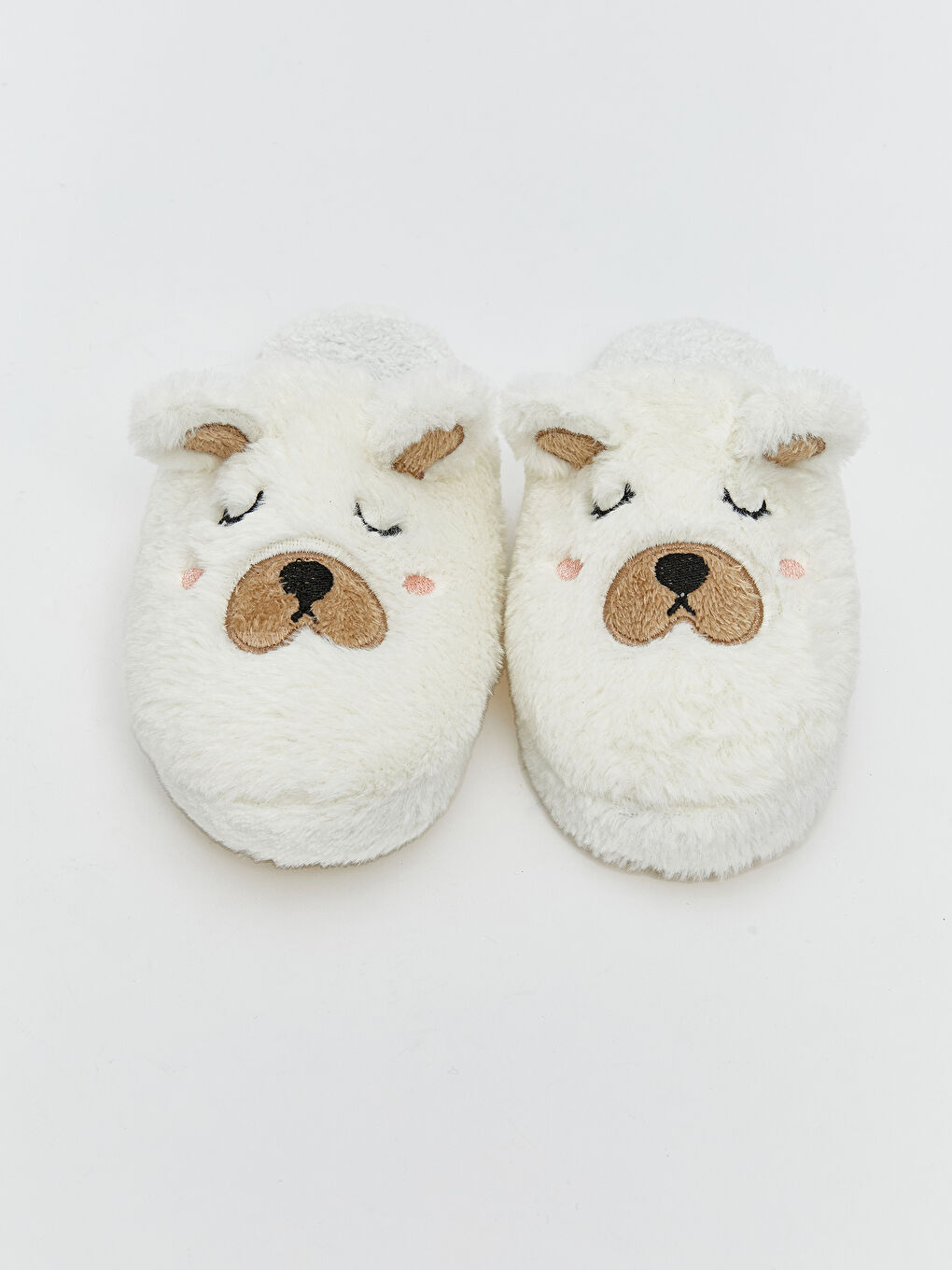 Ekru Hayvan Figürlü Pelüş Kız Çocuk Ev Terliği-2