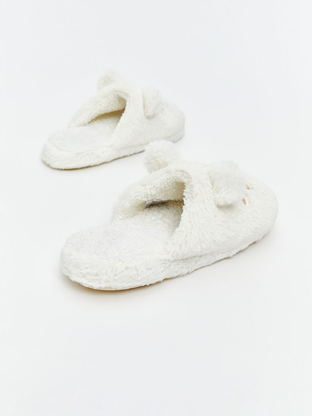 Ekru Hayvan Figürlü Pelüş Kız Çocuk Ev Terliği-4