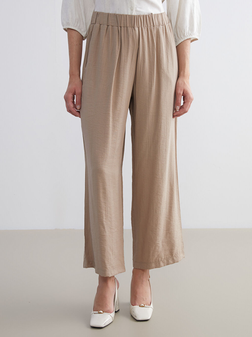 Kahverengi Beli Lastikli Kadın Pantolon-2