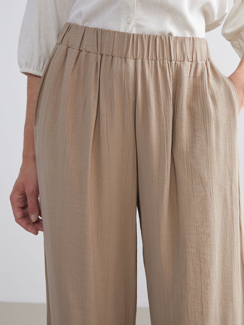 Kahverengi Beli Lastikli Kadın Pantolon-3