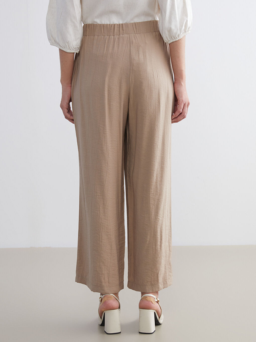 Kahverengi Beli Lastikli Kadın Pantolon-4