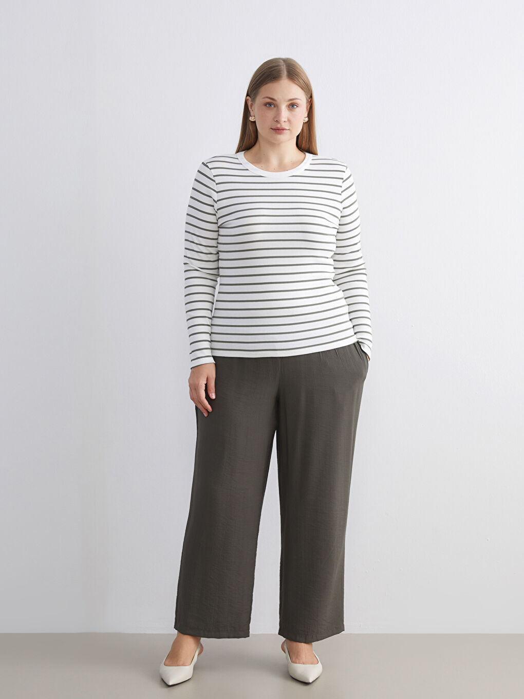 Haki Beli Lastikli Kadın Pantolon-1