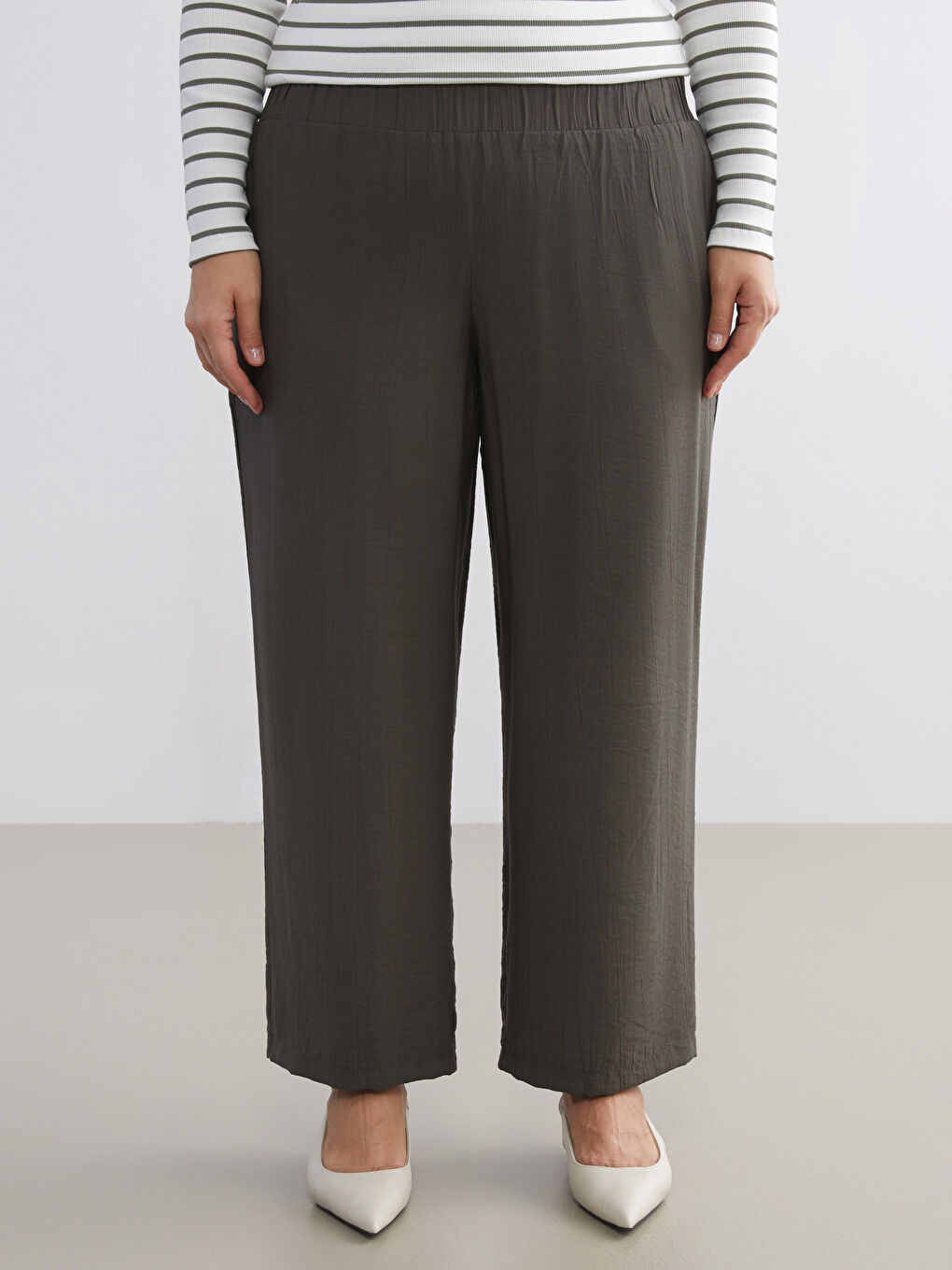 Haki Beli Lastikli Kadın Pantolon-5