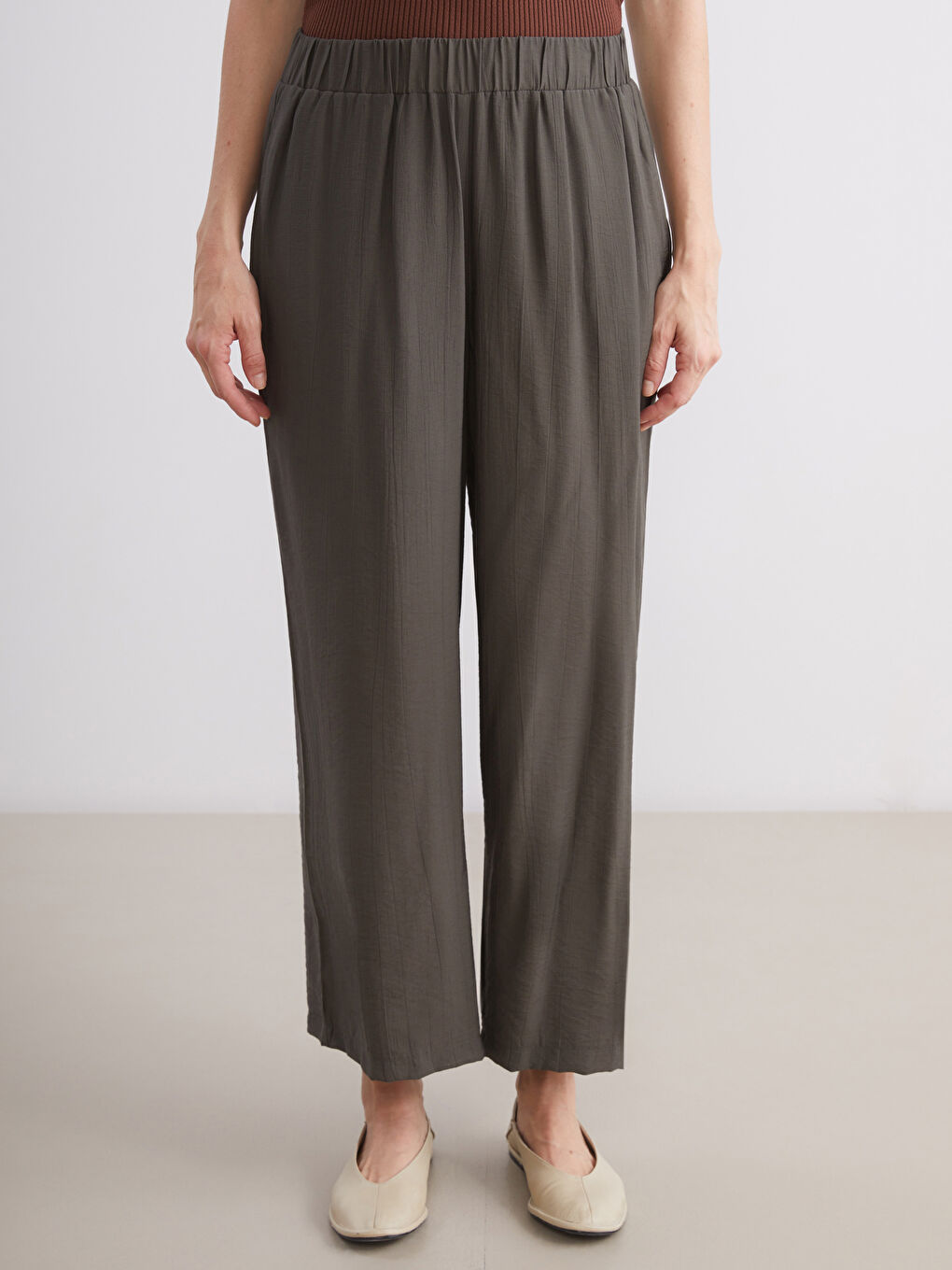 Haki Beli Lastikli Kadın Pantolon-2