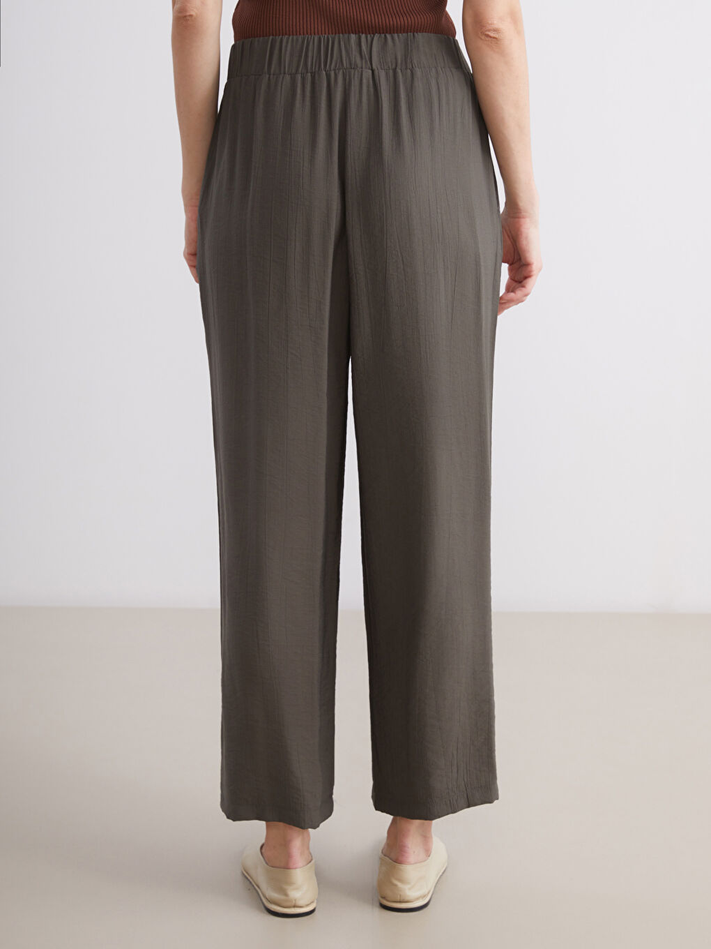 Haki Beli Lastikli Kadın Pantolon-4