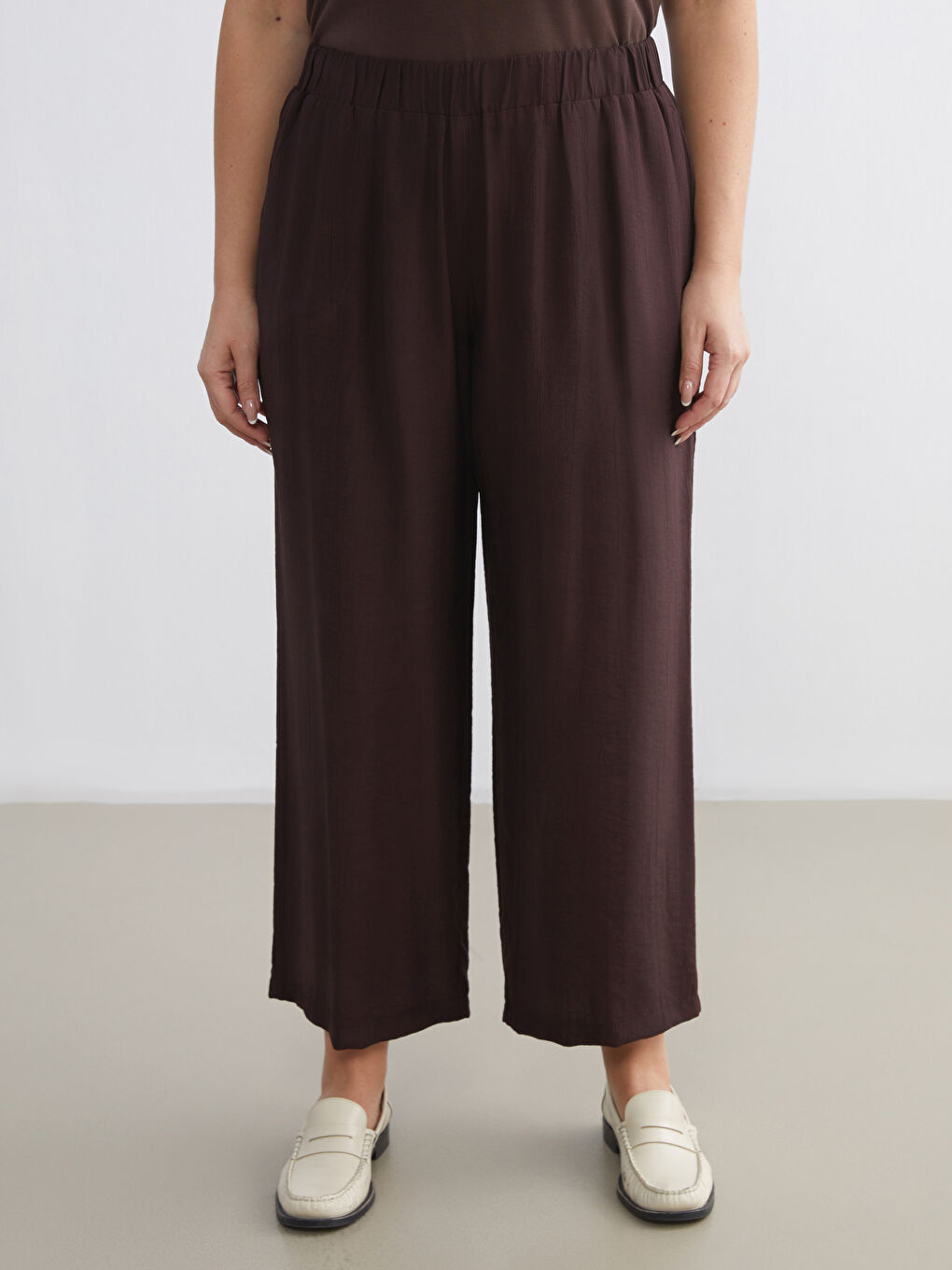 Kahverengi Beli Lastikli Kadın Pantolon-5