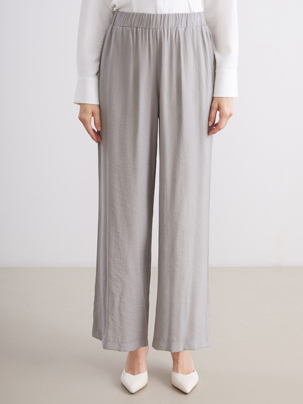 Gri Beli Lastikli Kadın Pantolon-2