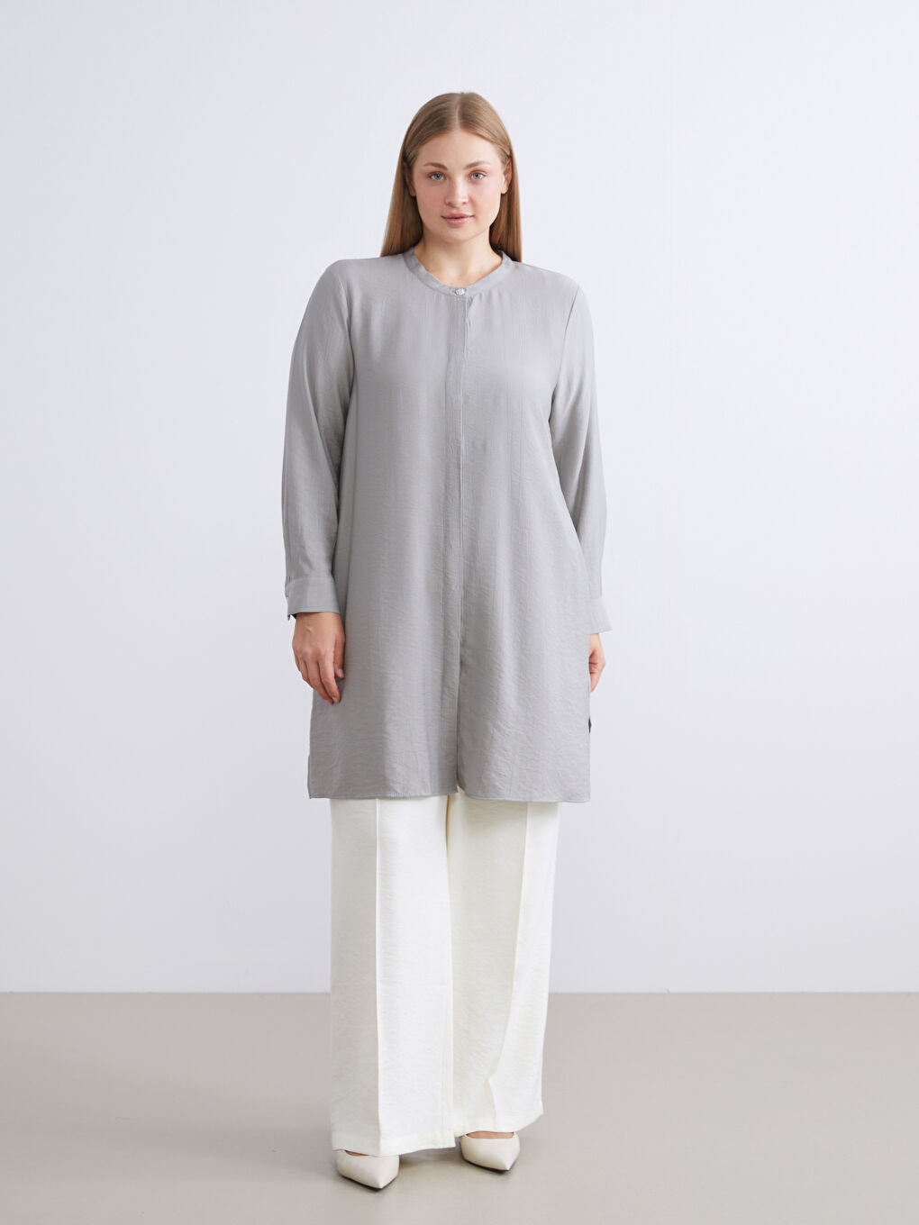 Gri Hakim Yaka Kadın Gömlek Tunik-7