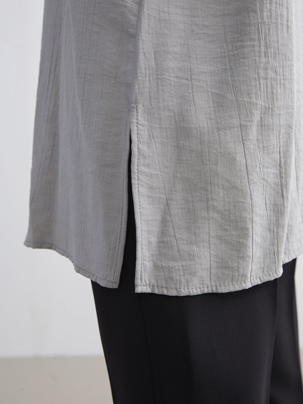 Gri Hakim Yaka Kadın Gömlek Tunik-5