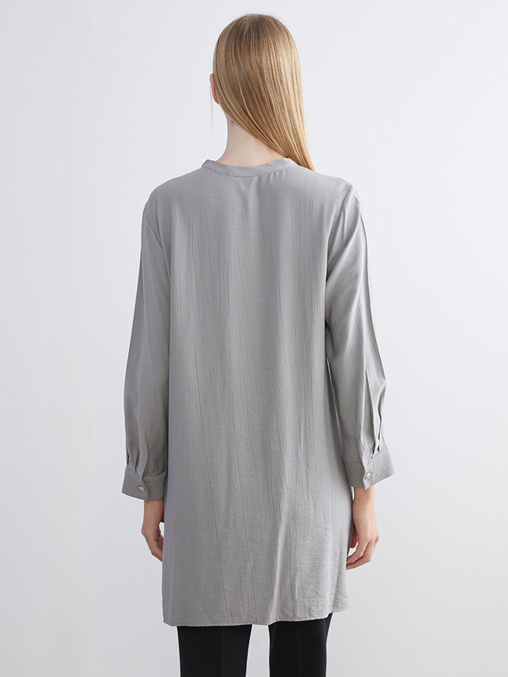 Gri Hakim Yaka Kadın Gömlek Tunik-6