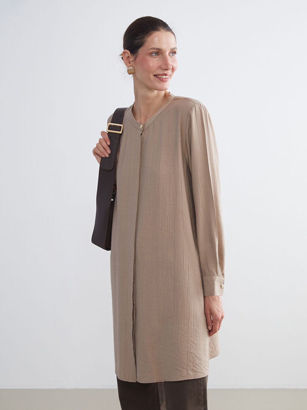LCW Grace Grandad Collar Women's Shirt Tunic -W5K664Z8-GXJ
