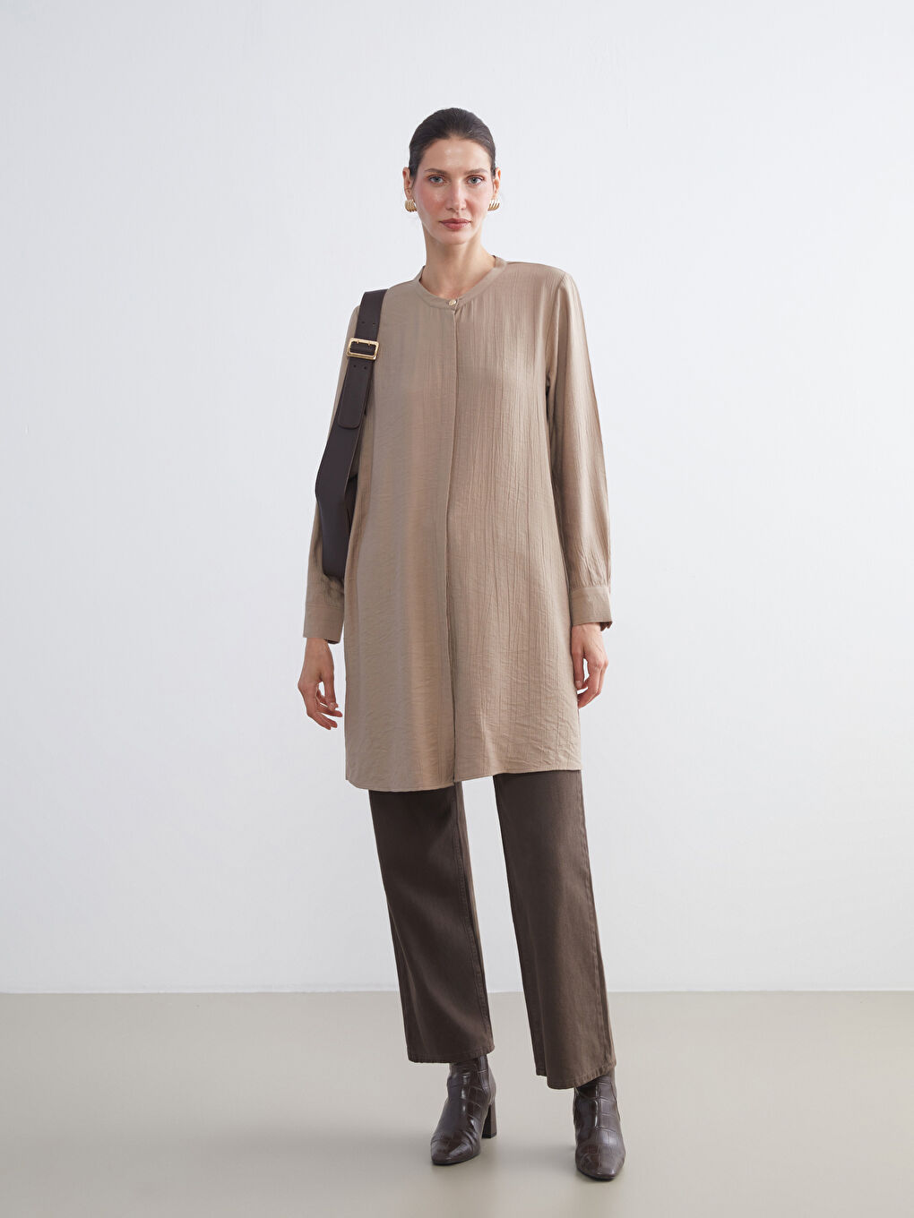 LCW Grace Grandad Collar Women's Shirt Tunic -W5K664Z8-GXJ