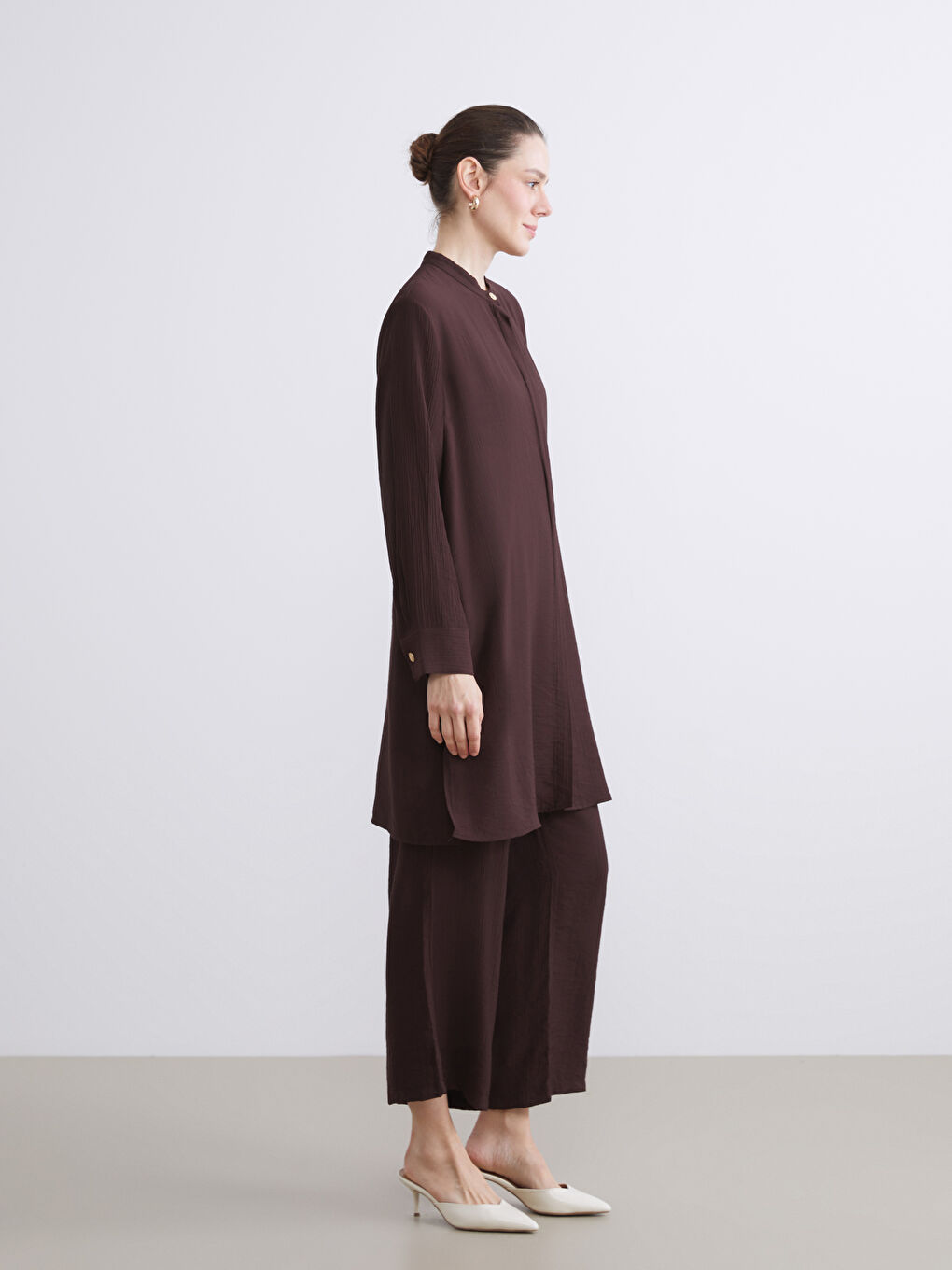 Kahverengi Hakim Yaka Kadın Gömlek Tunik-2