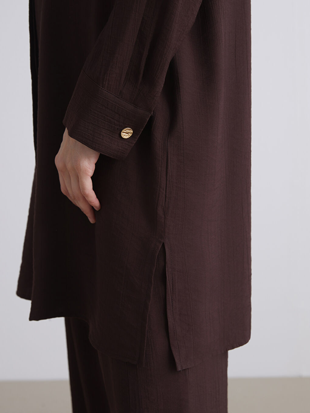 Kahverengi Hakim Yaka Kadın Gömlek Tunik-3