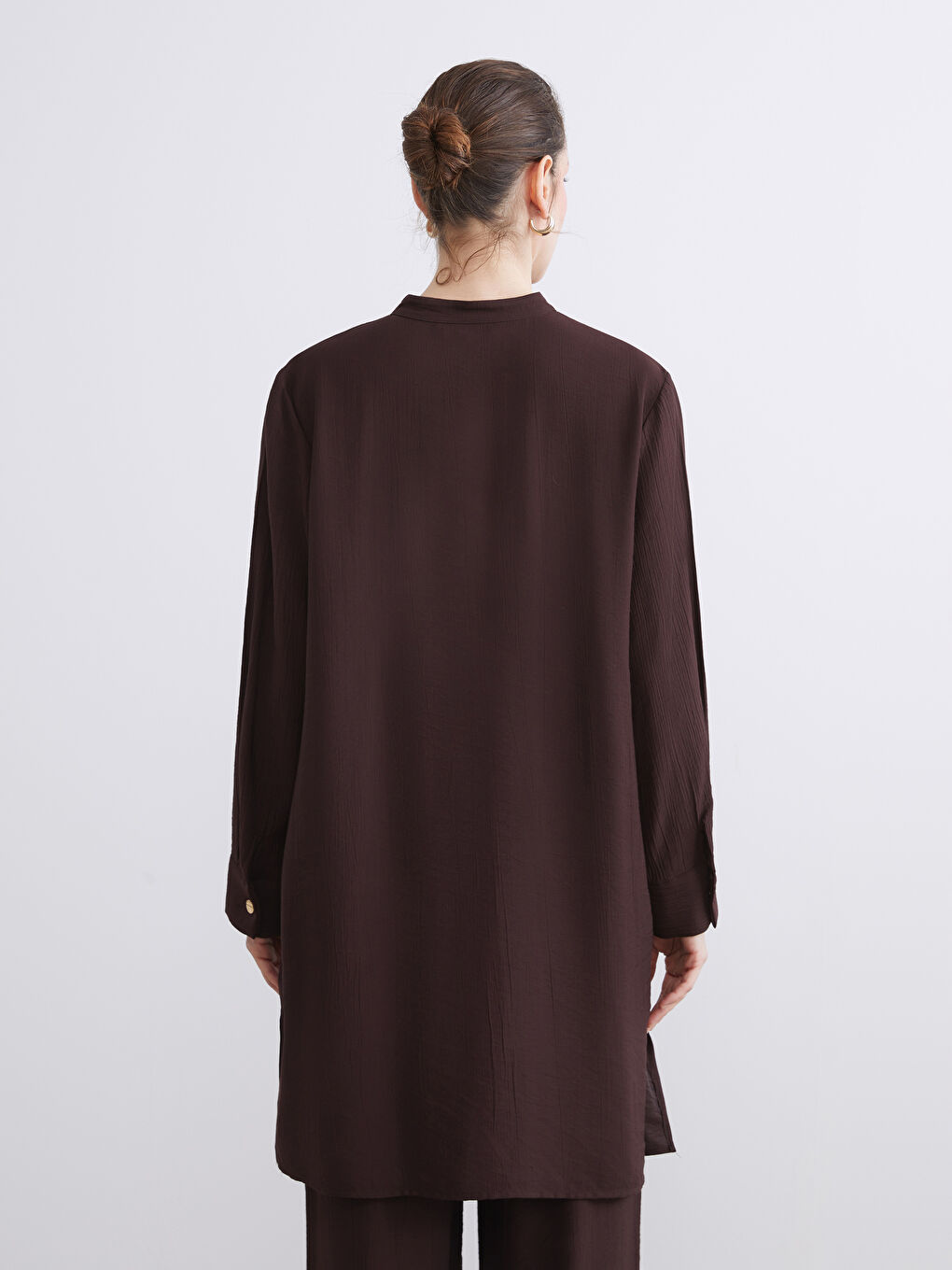 Kahverengi Hakim Yaka Kadın Gömlek Tunik-4