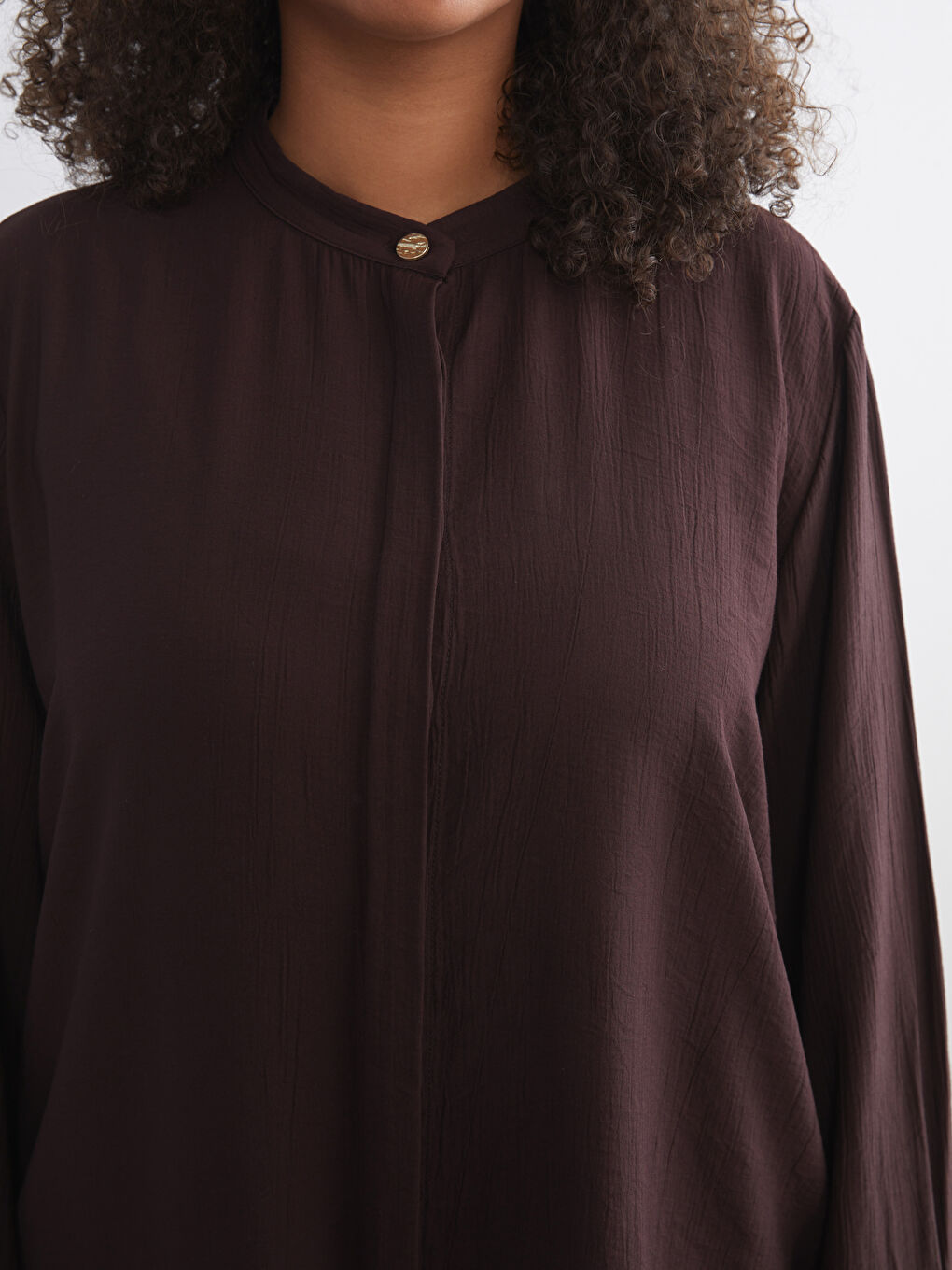 Kahverengi Hakim Yaka Kadın Gömlek Tunik-6