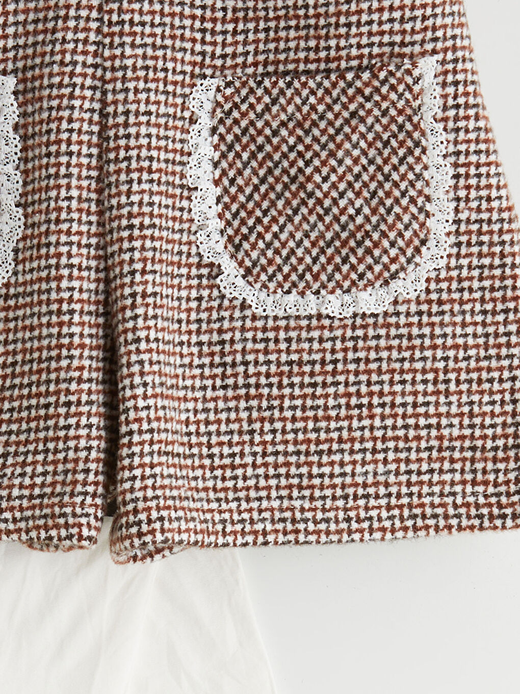 Bordo Beli Lastikli Kaz Ayağı Desenli Kız Çocuk Şort-1