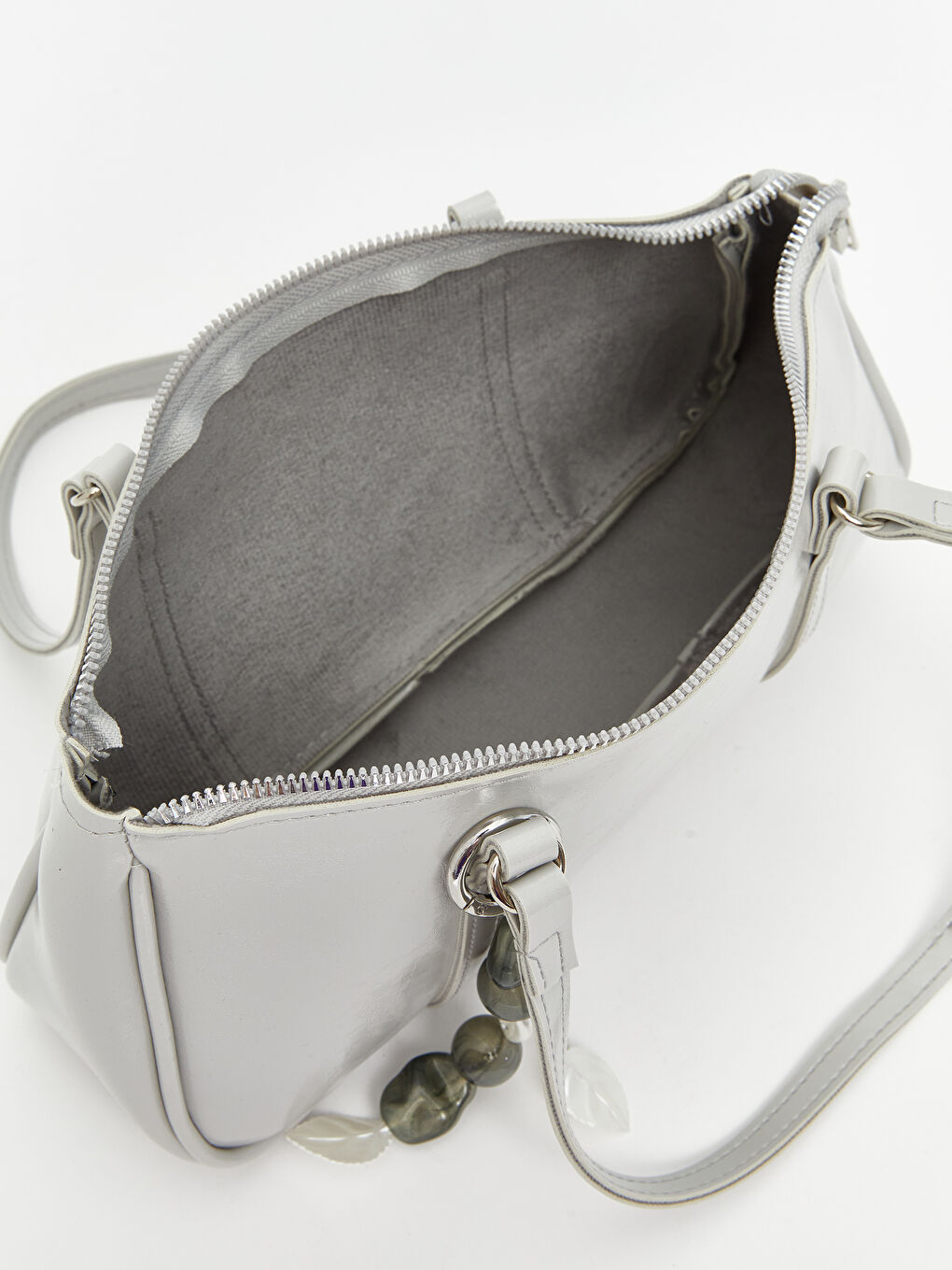 Gri Deri Görünümlü Kadın Kol Çantası-2