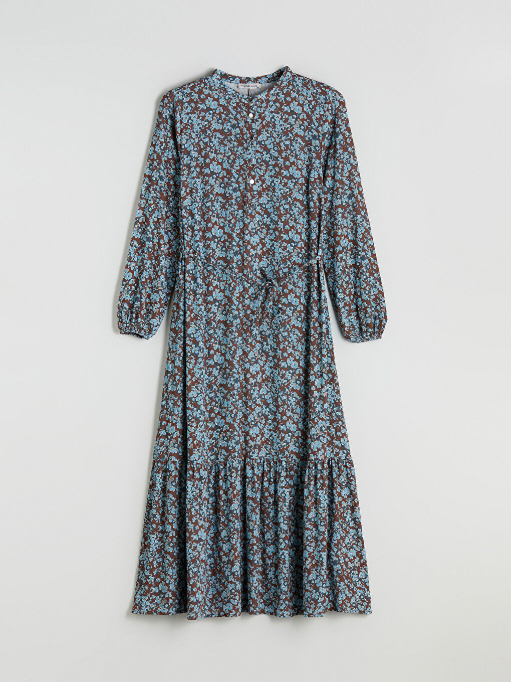 Mavi Bisiklet Yaka Çiçekli Pileli Elbise-6