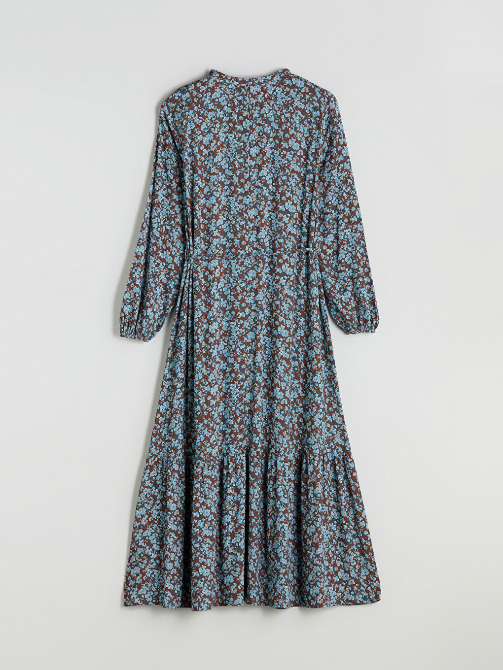 Mavi Bisiklet Yaka Çiçekli Pileli Elbise-7