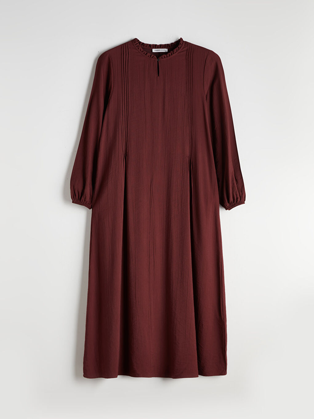 Kahverengi Fırfırlı Bisiklet Yaka Dokulu Elbise-4