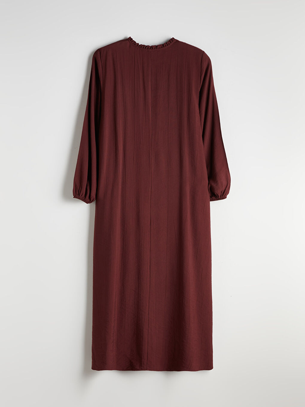 Kahverengi Fırfırlı Bisiklet Yaka Dokulu Elbise-5