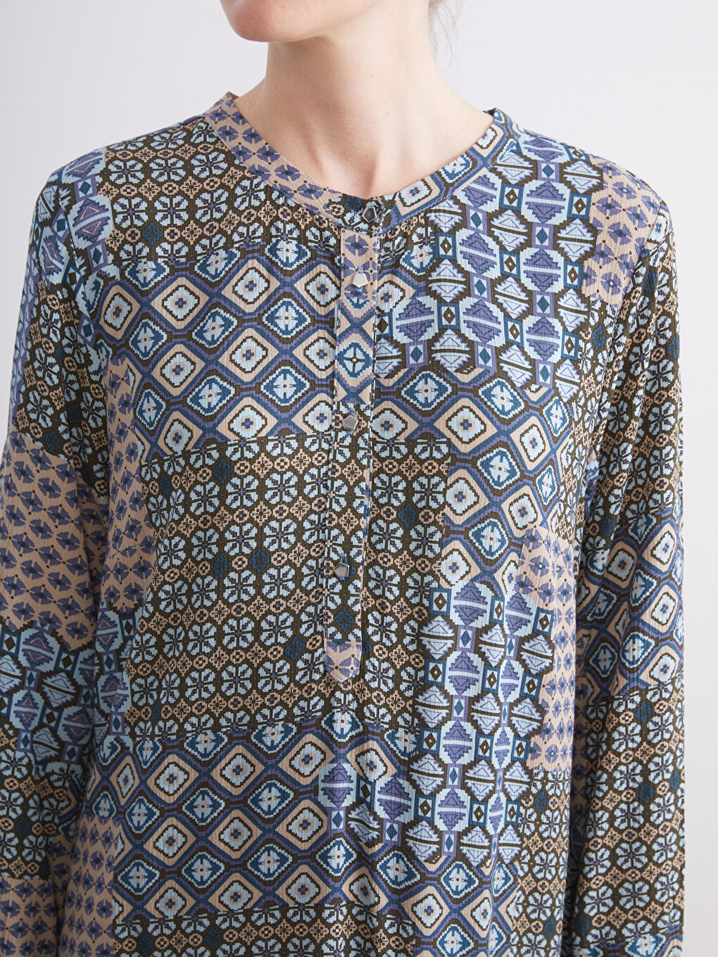 Petrol Bisiklet Yaka Desenli Elbise-2