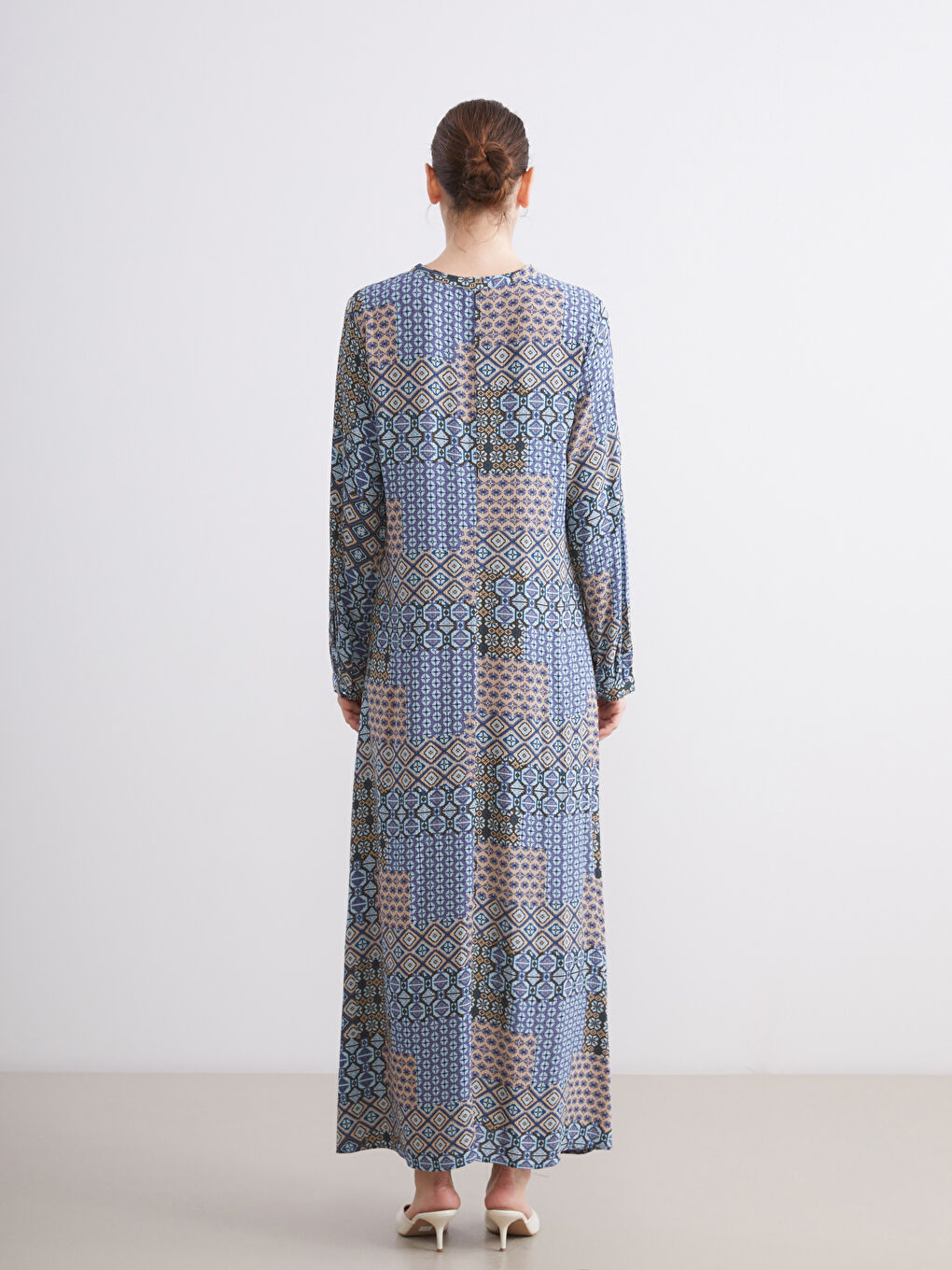 Petrol Bisiklet Yaka Desenli Elbise-3