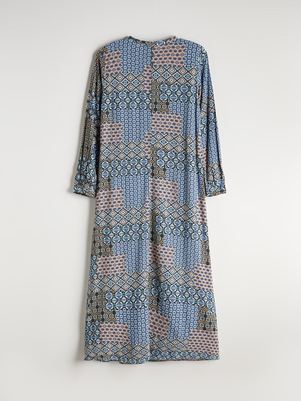 Petrol Bisiklet Yaka Desenli Elbise-5