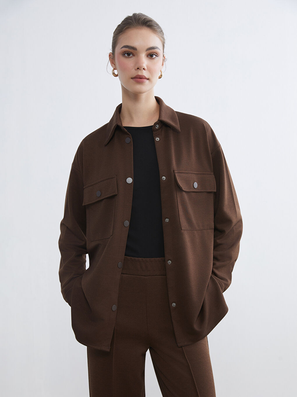 Kahverengi Oversize Kadın Gömlek Tunik