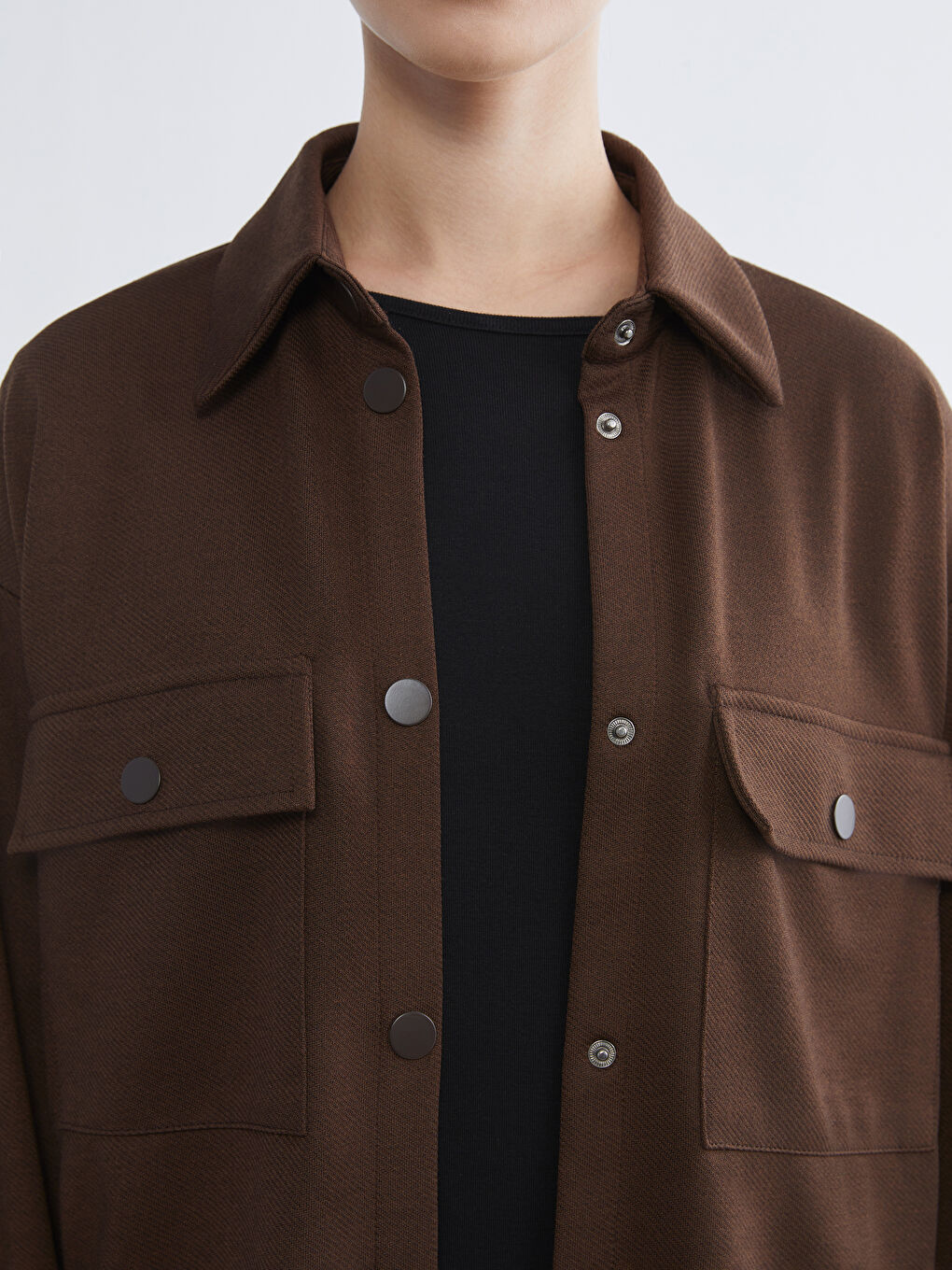 Kahverengi Oversize Kadın Gömlek Tunik-2