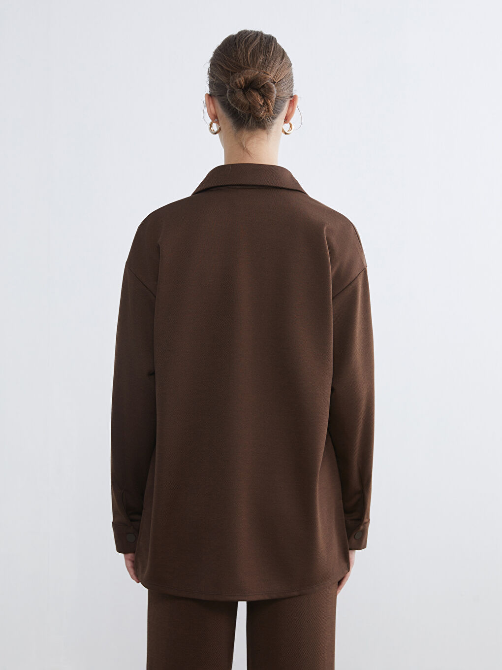 Kahverengi Oversize Kadın Gömlek Tunik-3