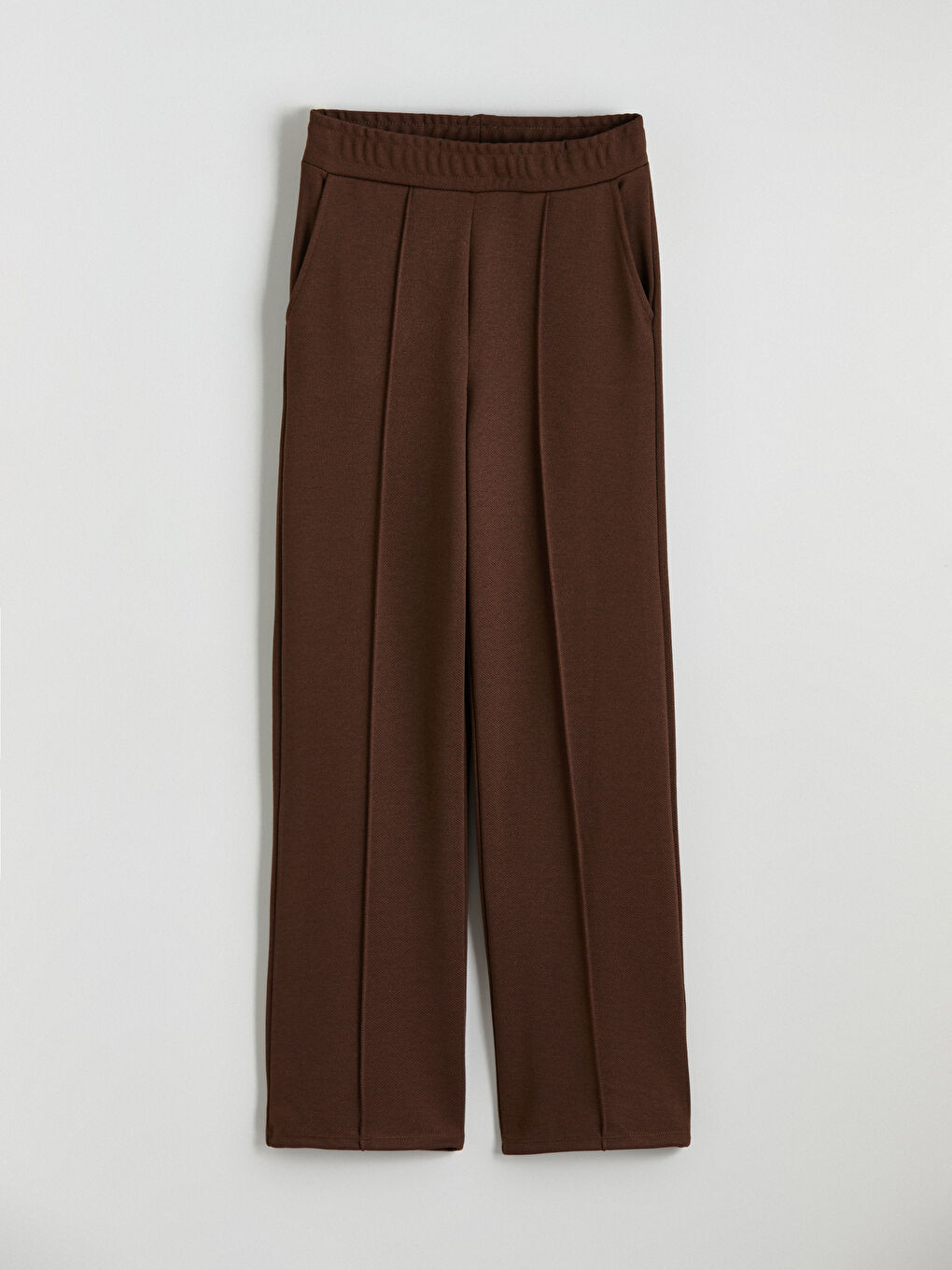 Kahverengi Beli Lastikli Geniş Paça Kadın Pantolon-8