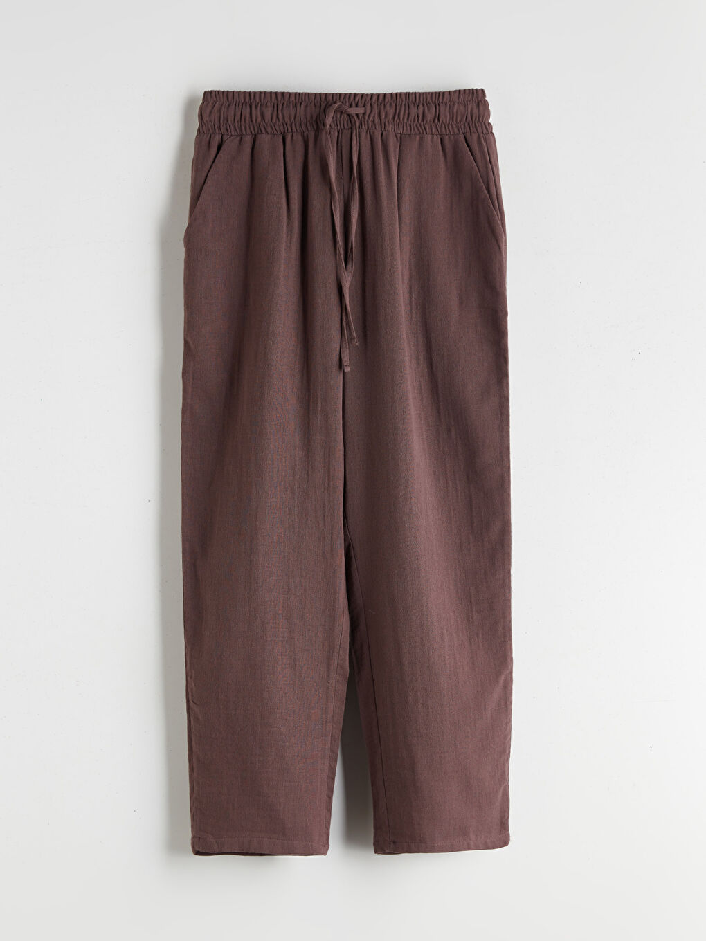 Kahverengi Beli Lastikli Dokulu Müslin Kadın Pantolon-6