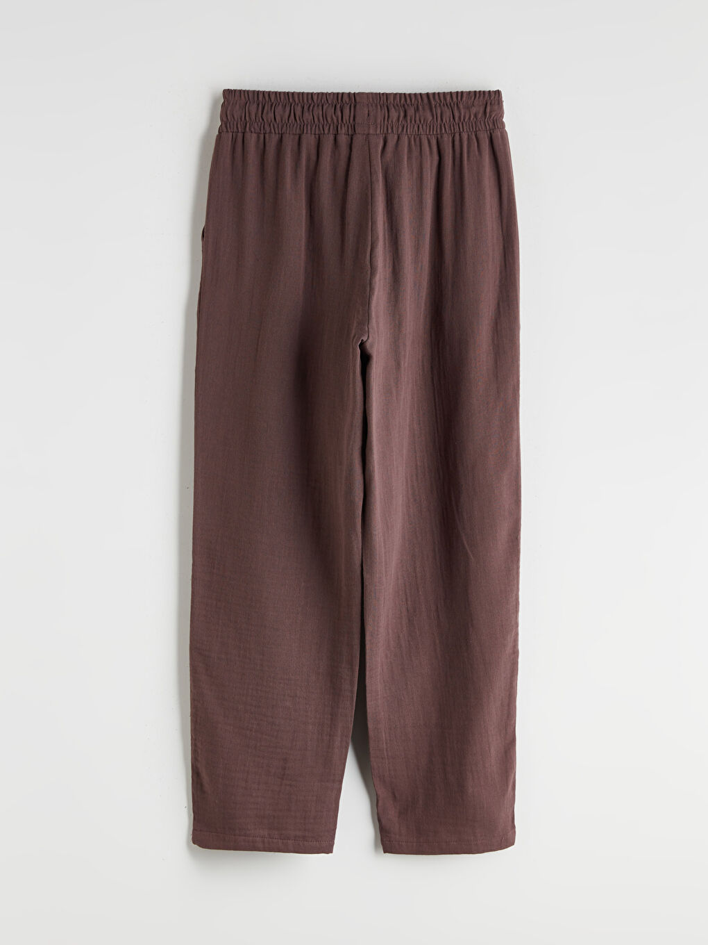 Kahverengi Beli Lastikli Dokulu Müslin Kadın Pantolon-7