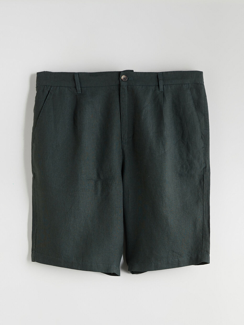 Yeşil Standart Kalıp %100 Keten Erkek Şort