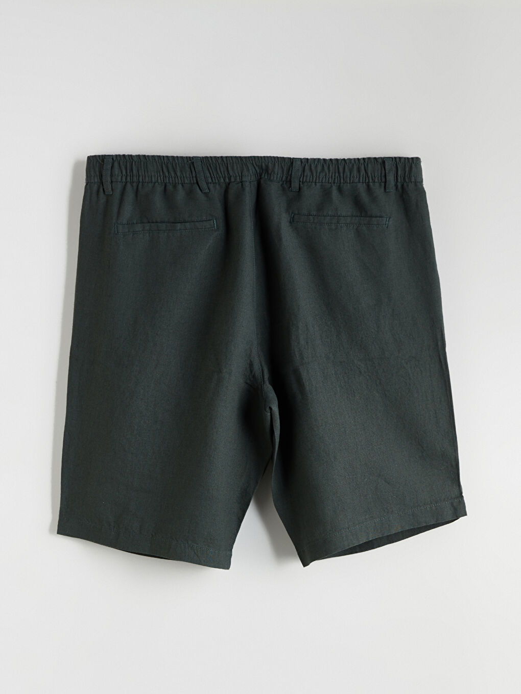 Yeşil Standart Kalıp %100 Keten Erkek Şort-1