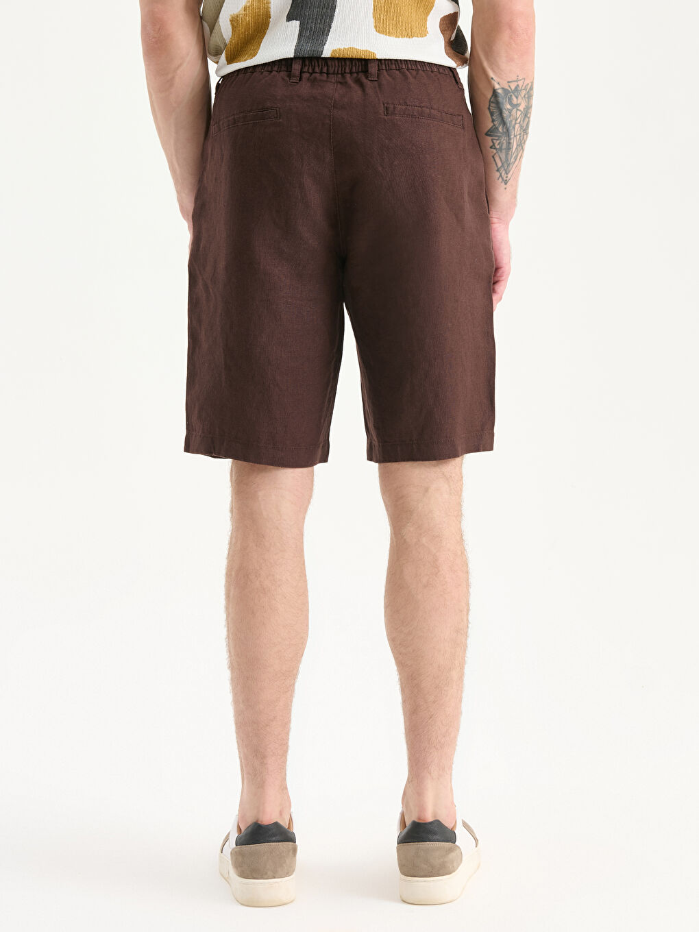 Mürdüm Standart Kalıp %100 Keten Erkek Şort-3