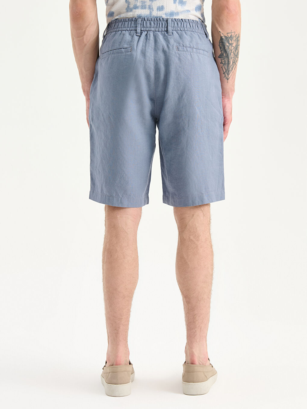 Mavi Standart Kalıp %100 Keten Erkek Şort-3
