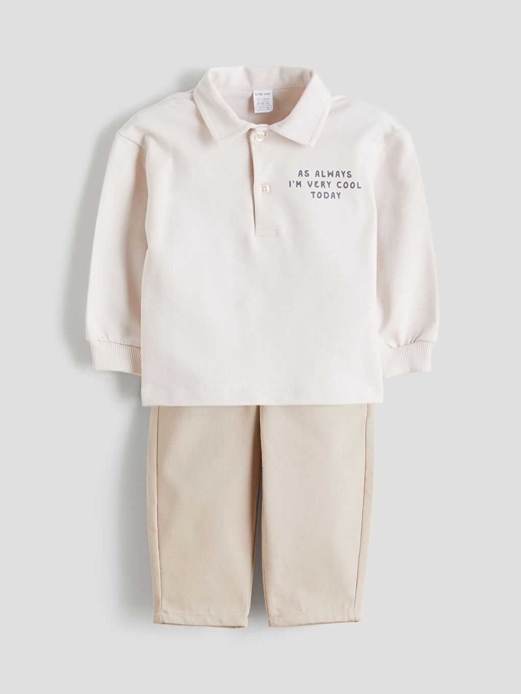 Bej Polo Yaka Erkek Bebek Sweatshirt ve Pantolon