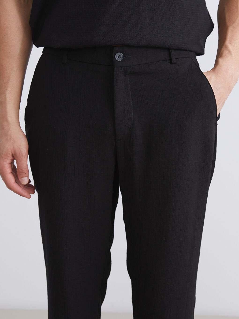 Siyah Standart Kalıp Erkek Pantolon-2