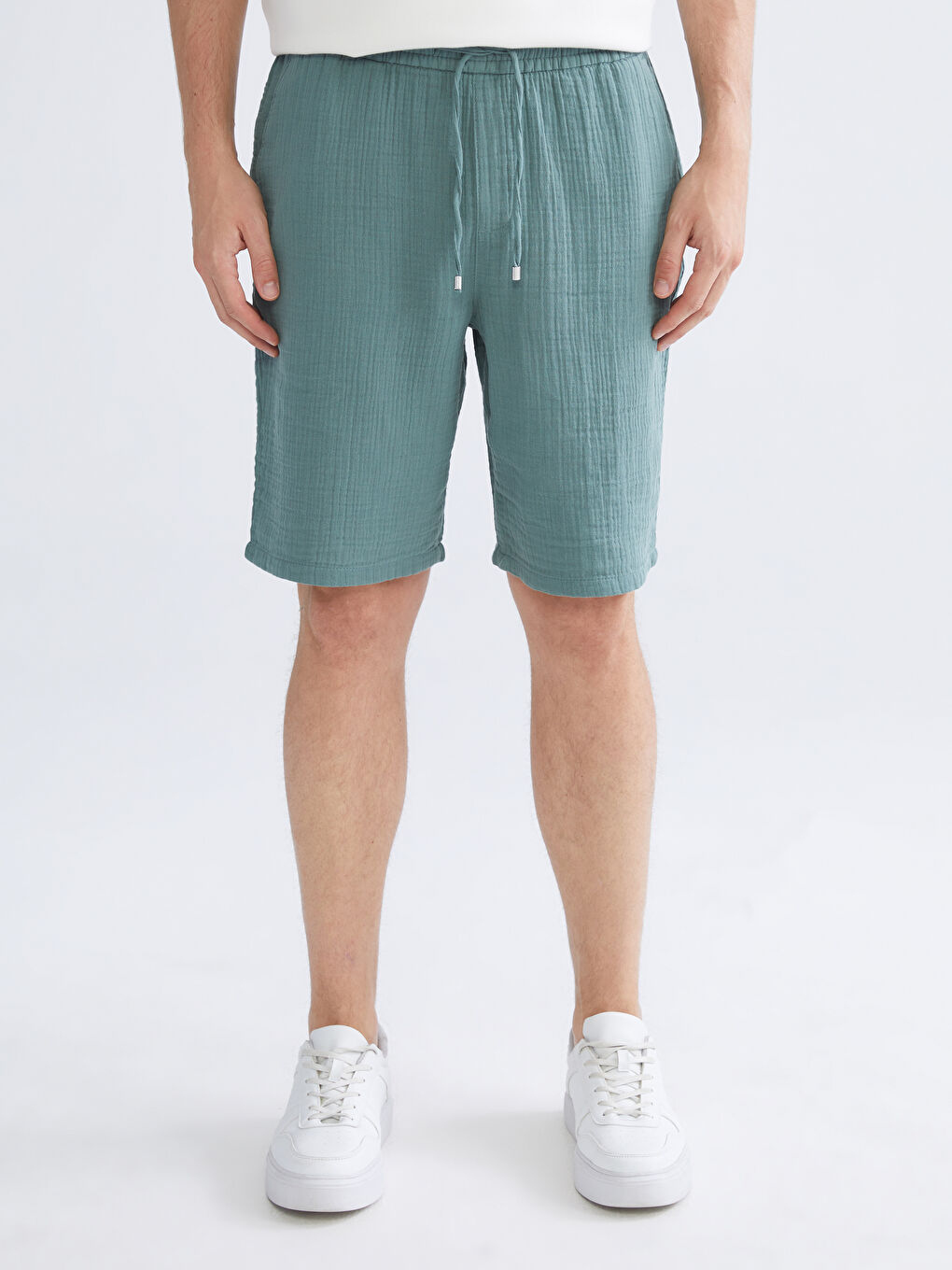 Petrol Standart Kalıp Müslin Erkek Şort-1