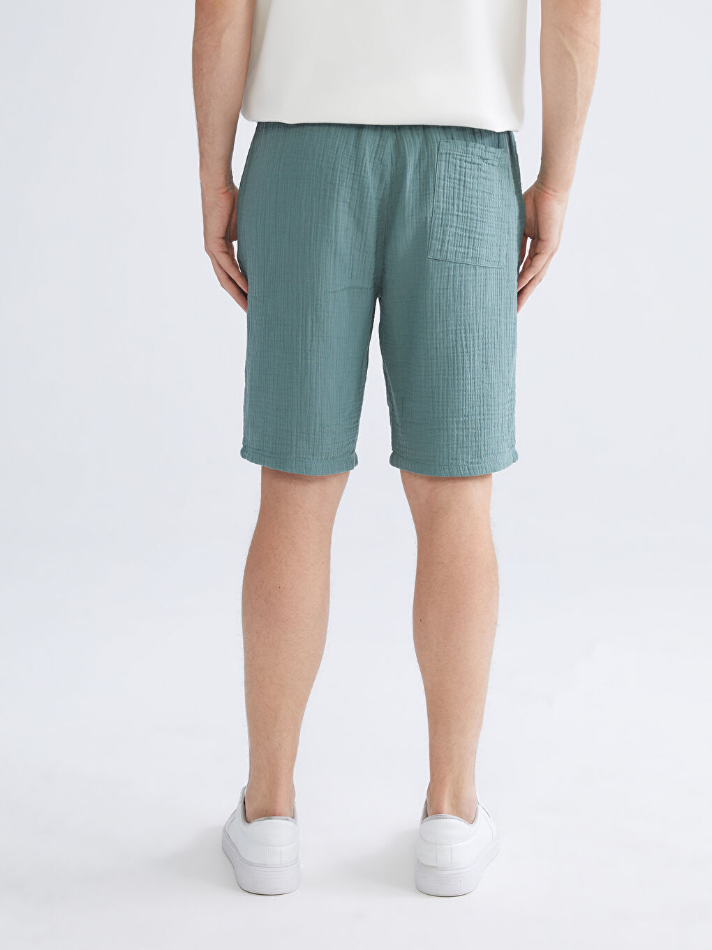 Petrol Standart Kalıp Müslin Erkek Şort-3