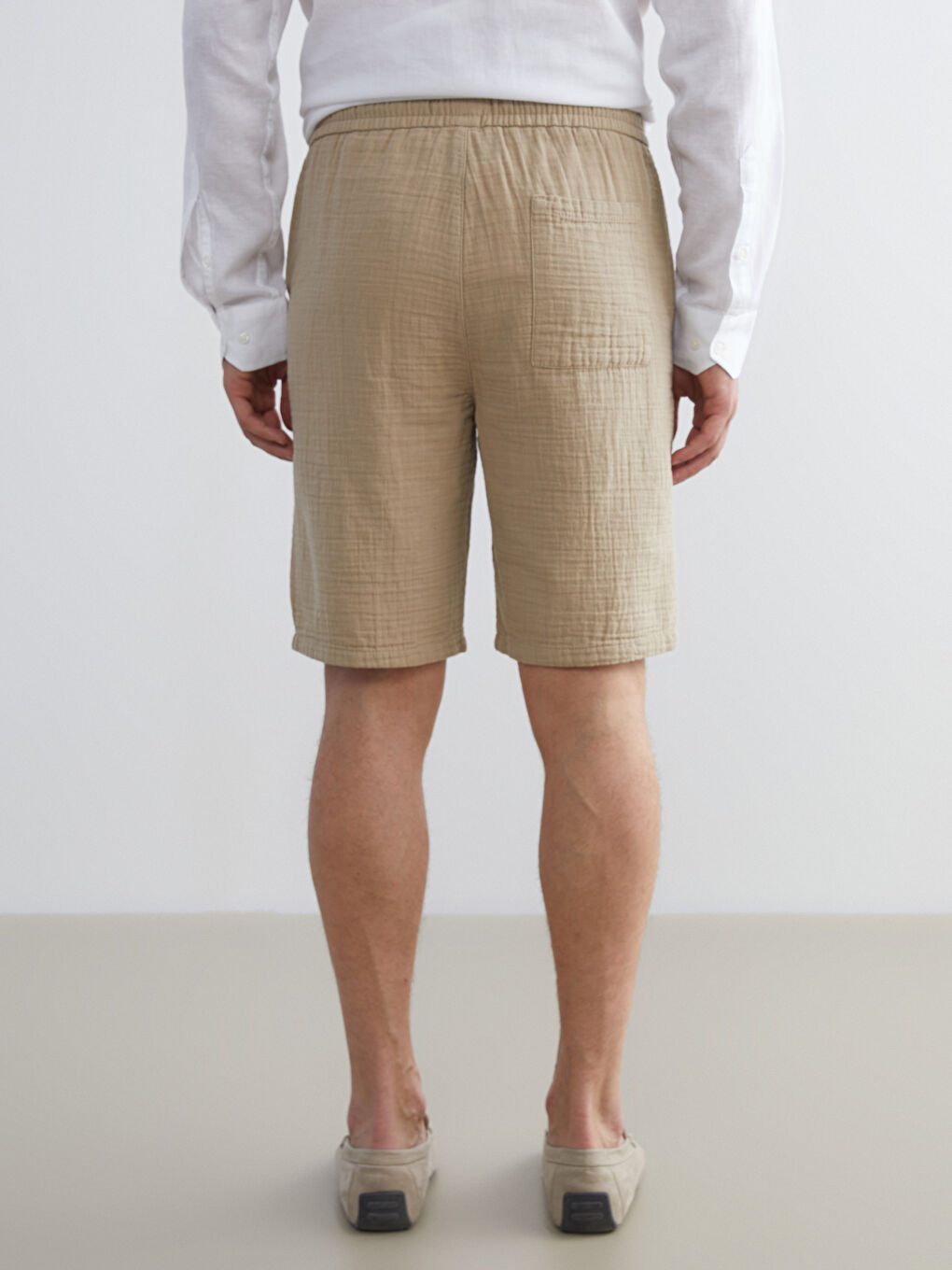 Bej Standart Kalıp Müslin Erkek Şort-3