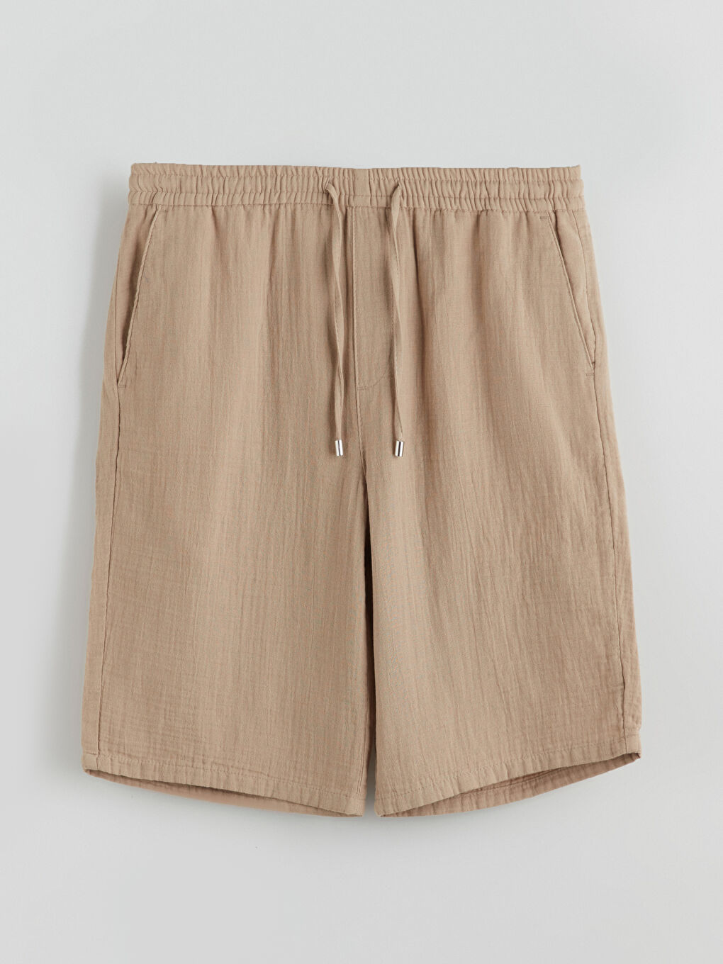Bej Standart Kalıp Müslin Erkek Şort-4