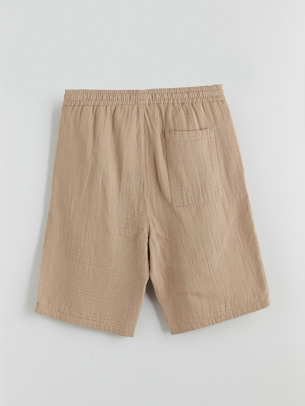 Bej Standart Kalıp Müslin Erkek Şort-5